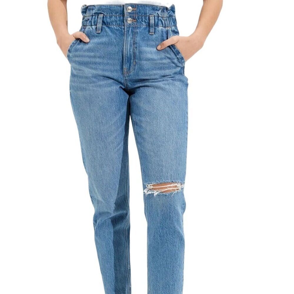 American Eagle Highest Rise Mom Jeans Mid Wash Paperbag Waist Size 8